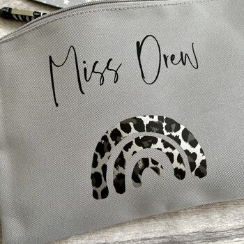Personalised Name Grey Leopard Pouch Bag, 2 of 2