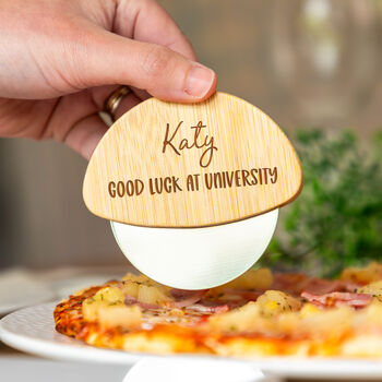 Personalised Pizza Cutter Good Luck At University, 2 of 5