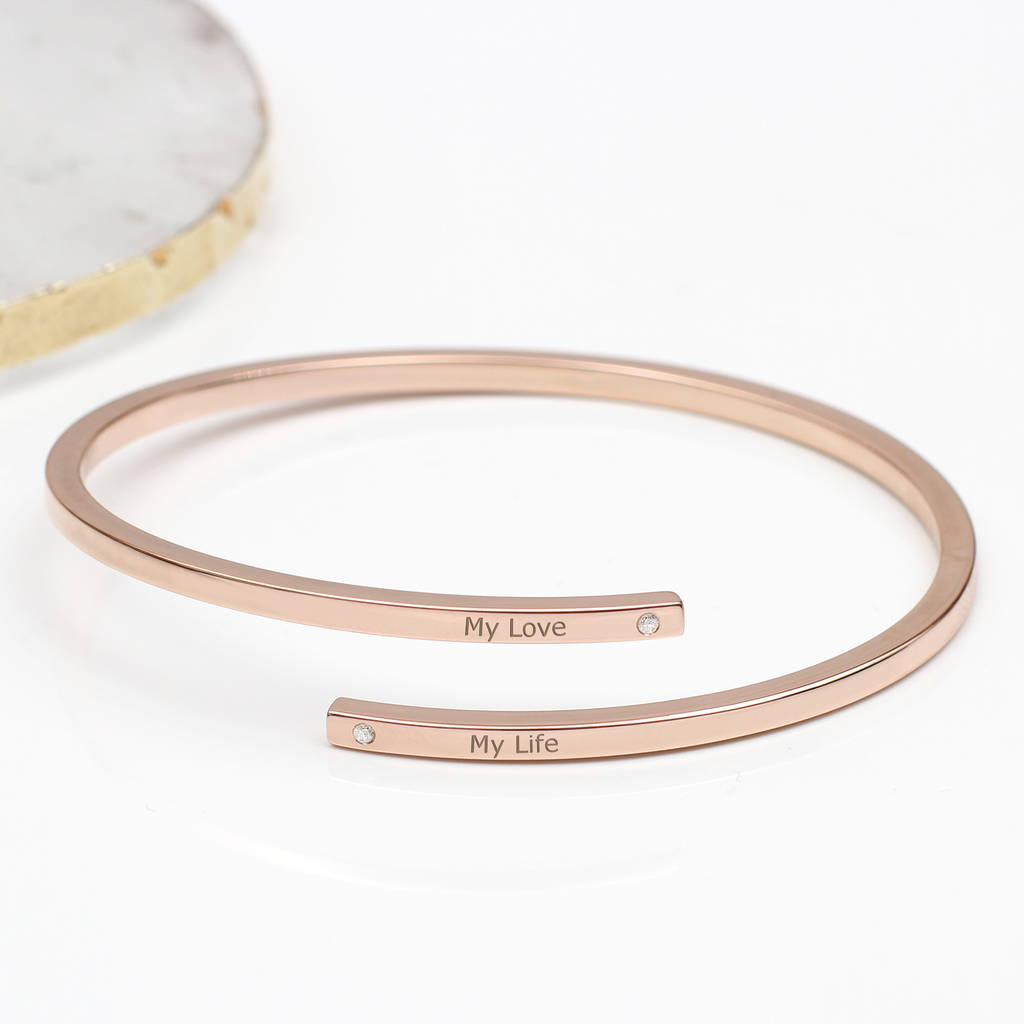 Diamond And Gold Plated Or Silver Personalised Bangle, 1 of 5
