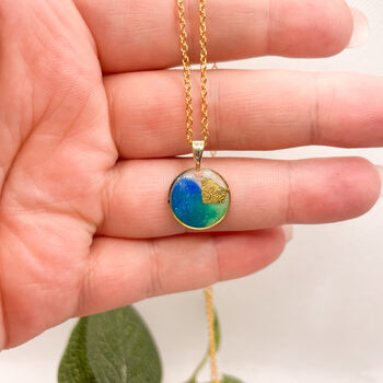 Blue, Green And Gold Foil Elegant Circle Necklace, 6 of 11