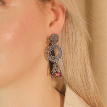 Indian Boho Oxidised Drop Ethnic Jhumkis Earrings, 5 of 12