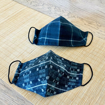 3D Pure Cotton Navy Blue Checked Pattern Face Mask, 3 of 5