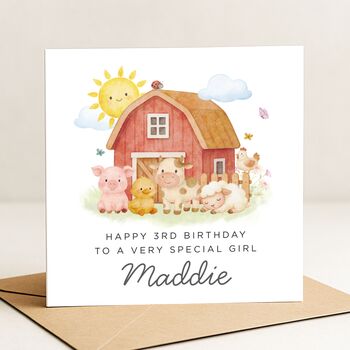 Personalised 3rd Birthday Farmyard Card For Girl Daughter Granddaughter, 2 of 8