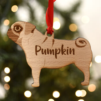 Personalised Pug Dog Wooden Tree Decoration, 5 of 6