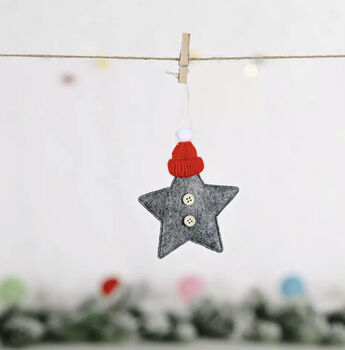 Christmas Fabric Star With Bobble Hat Decoration, 2 of 6