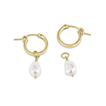 Gold Detachable Pearl Hoop Earrings, 2 of 2