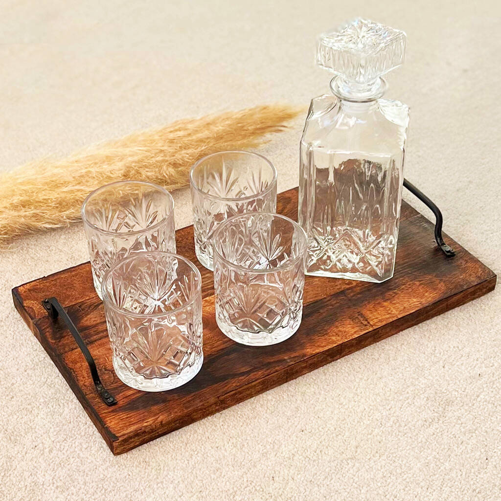 Glass Whiskey Decanter Set With Four Tumblers Gift Set, 1 of 6