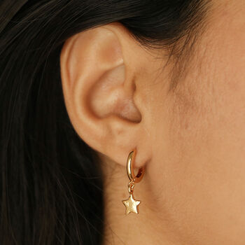 Antiqued Effect Star Charm Huggie Hoop Earrings, 3 of 7