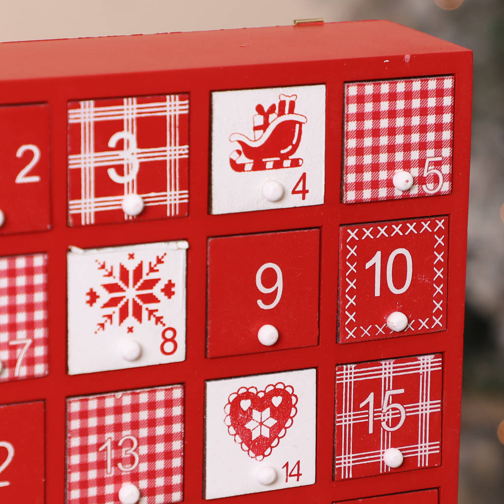 red and white festive print advent calendar by dibor