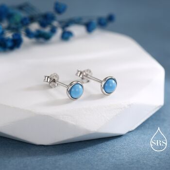 Sterling Silver Turquoise Stud Earrings, 3mm Or 4mm, Blue Or Green Turquoise Gemstone, 3 of 12