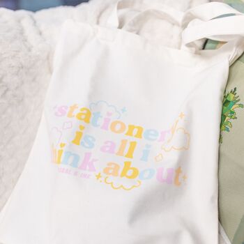 Cute Canvas Stationery Lover's Tote Bag, 2 of 7