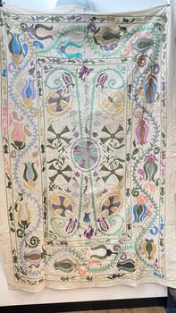 Softly Coloured Suzani Embroidered Bedspread Tapestry, 2 of 2