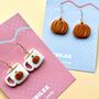 Pumpkin Spice Halloween Gold Dangle Earrings, thumbnail 5 of 5