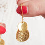 Hammered Gold Plated Silver Disc Dangly Earrings, thumbnail 4 of 8