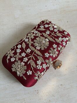 Maroon Handcrafted Rectangular Clutch Bag, 5 of 9