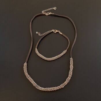 Grey Leather Trim Necklace And Bracelet Set, 2 of 10