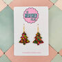 Large Green, Gold And Pink Glitter Christmas Tree Earrings, thumbnail 1 of 4