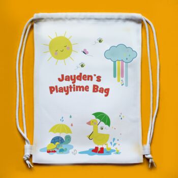 Personalised Rainy Day Ducks Playtime Named Bag, 3 of 5