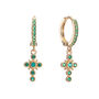 Isabella Green Gold Cross Huggie Earrings, thumbnail 1 of 2