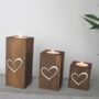 Wooden Tea Light Holders Raised Love Heart Design, thumbnail 2 of 9