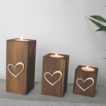 Wooden Tea Light Holders Raised Love Heart Design, 2 of 9