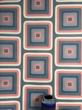 Retro Square Wallpaper Denim / Coral, 6 of 8