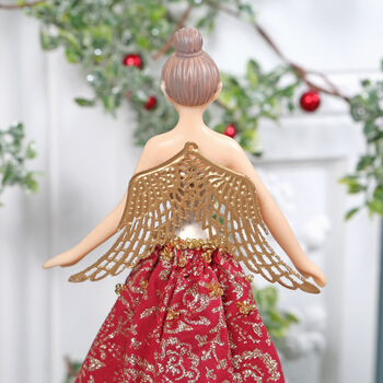 Red And Gold Skirt Angel Christmas Tree Topper, 3 of 4