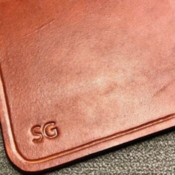 Personalised Stamped Leather Mouse Mat, Spanish Brown, 8 of 12