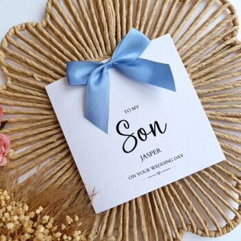 To My Son On Your Wedding Day Card, Luxury Bow Wedding Couple Card, 2 of 5