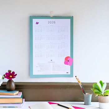 Family Organiser 2026 Wall Planner Calendar Flower Design A3, Five Column, 6 of 9