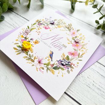 Handmade Floral Mother's Day Card: Paper Flowers And Bird Design. Customisable, 3 of 8