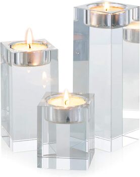 Three Pieces Crystal Glass Candle Holder Set, 4 of 7