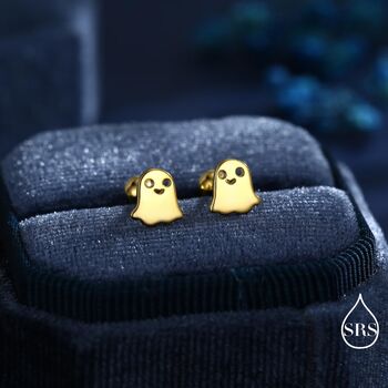 Tiny Little Cute Ghost Screwback Earrings In Sterling Silver, 4 of 11