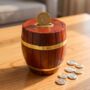 Wooden Birthday Gift; Small Wooden Whiskey Barrel Money Box, thumbnail 1 of 6