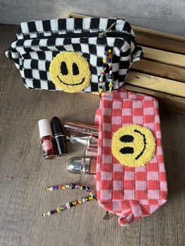 Checkered Punch Needle Smiley Make Up Bag, 7 of 7