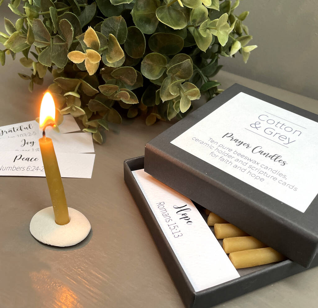 Prayer Candles With Scripture Cards By Cotton & Grey