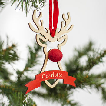 Personalised Rudolph Decoration With Pom Pom Nose, 3 of 5