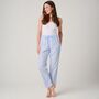 Women's 'Breezy Blue' Satin Stripe Cotton Pyjama Trousers, thumbnail 1 of 4