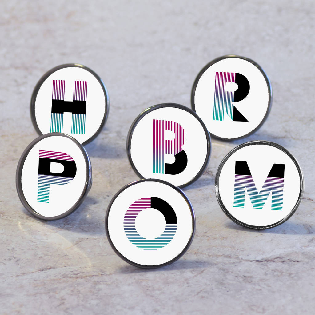 Retro Striped Alphabet Letter Cupboard Door Knobs By Pushka Home