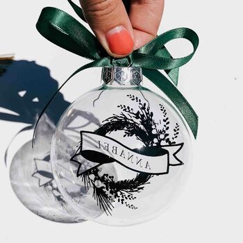 Baby's First Christmas Foot Print Personalised Bauble, 5 of 6