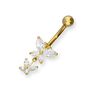 9ct Gold And Double Hanging Clear Cz Butterfly Belly Bar, thumbnail 2 of 4