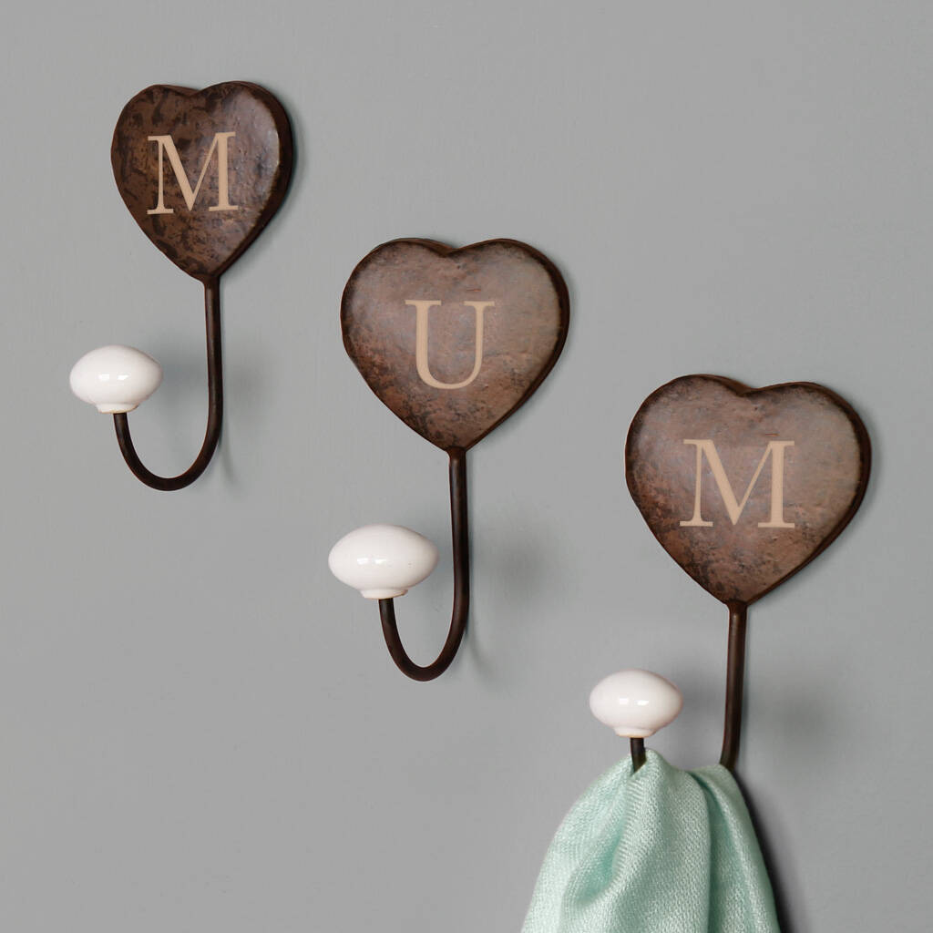 Set Of Three Monogram Iron Heart Wall Hooks By Dibor