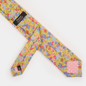 Mens Bold Yellow Berry Print Slim Style Tie, 10 of 11