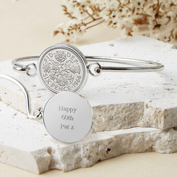 60th Birthday 1966 Sixpence Coin Bangle Bracelet, 4 of 10