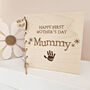 Personalised First Mother's Day Maple Wooden Card With Handprint Cut Out, thumbnail 1 of 7