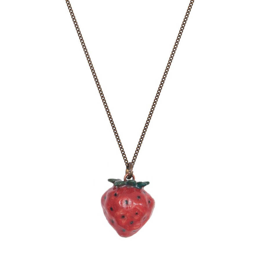 tiny strawberry necklace by and mary