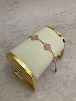 Rose Gold Pink Clover Charm Bracelet, 2 of 4