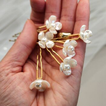 Set Of Six Pearl Flower Hair Pins, 2 of 13