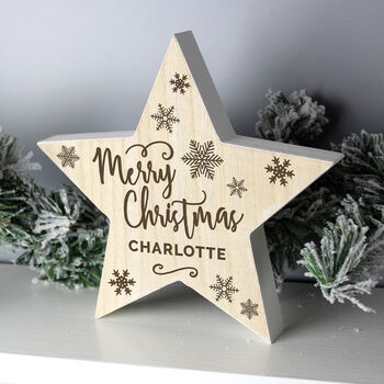 Personalised Merry Christmas Wooden Star Decoration, 2 of 3