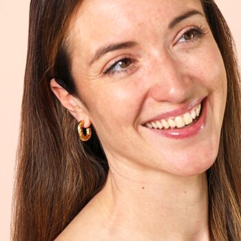 Stainless Steel Molten Hammered Hoop Earrings In Gold, 2 of 4